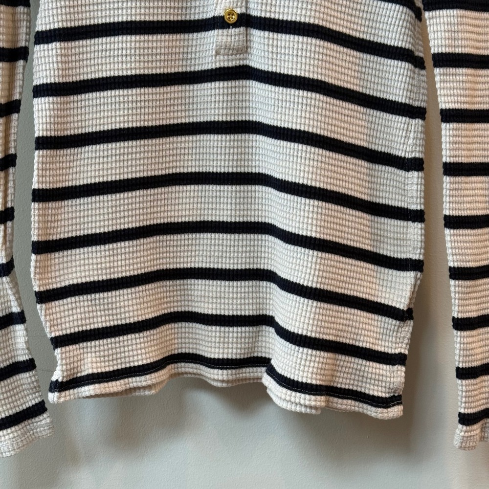 J Crew Henley Shirt Women S Waffle Knit Stripe Minimalist Capsule Heritage Prep - Picture 3 of 9